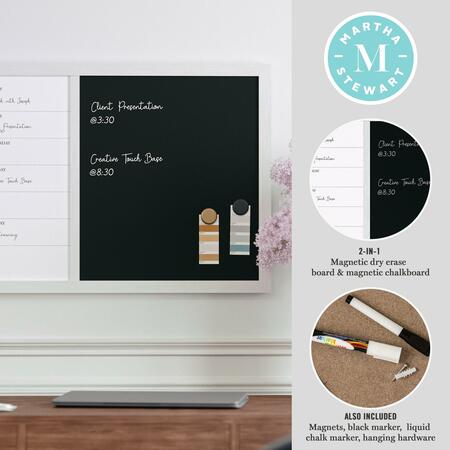 Martha Stewart Everette 24in.x18in. Magnetic Calendar Dry Erase Board and Chlk Brd w/Liq Chalk Mrkr and Mgnts, Wht BR-PM-COM-MW1MB2-4561-WT-MS